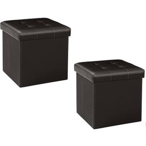 B FSOBEIIALEO Storage Ottoman Small Cube Foot Rest Seat Faux Leather, Brown 12.6"X12.6"X12.6" (2 Pack)
