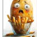 OIQArtOIQ Funny Kitchen Wall Art, Weird Kitchen Wall Decor, Vegetable Paintings Cool Postsers, Food Art, Eclectic Decor Dining Room, Chef Canvas Wall Art Print Artwork, Pickle Pictures