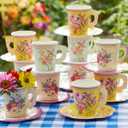Talking Tables 24 x Vintage Paper Floral Disposable Tea Cups & Saucer Set, Afternoon Tea Party Table Decorations For Mothers Day, Birthday, Baby Shower, Wedding