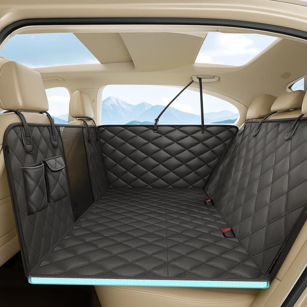 Dog Car Seat Cover, Universal Fit, Waterproof, Breathable, Machine Washable, Pet Hammock with Storage Pocket, Black (Black, StandardHard Extender)