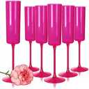 Ciaell 24 Pack Plastic Champagne Flutes - Hot Pink 6 Oz Disposable Champagne Glasses - Square Plastic Toasting Glasses for Party Birthday Anniversary Wedding & Mother's Day