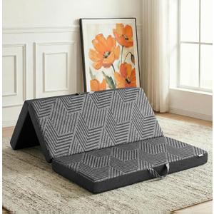 Tri Folding Mattress 4 Inch Full, Memory Foam Foldable Bed, Zero Odor, 100% Polyester Removable Cover, Sturdy Handles, Breathable Mesh & Non-Slip Bottom, CertiPUR-US Certified, 73"x 52"