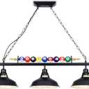 3-Light Billiard Pool Table Lights Hanging Over Pool Table, Black Matte Metal Shades with Billiard Ball Decor, for Billiards Room, Snooker Table, Kitchen Island