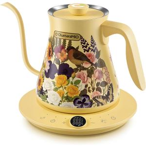 Olumaramio 0.8L/27oz Gooseneck Electric Kettle - 1 Precise Temperature Control for Pour Over Coffee & Tea, 1200W Fast Heating, Auto Shut-Off, Built-in Brew Timer, BPA-Free Stainless Steel, Floral