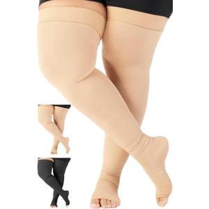 Extra Wide Compression Stockings for Men and Women 20-30mmHg - Opaque Compression Thigh High for Circulation, Arthritis, Edema, Lymphedema, Swelling - Beige, 5X-Large - A213BE8