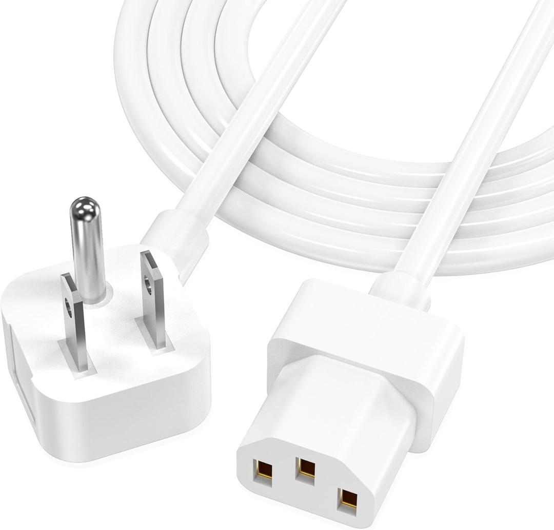AGVEE 10ft TV Power Cord, 90 Degree Angled L-Shaped ETL Listed 18AWG 3-Prong AC Power Cable IEC C13 Replacement Compatible with HP Printer, Samsung LG Sony TV LCD, Instant Pot, ION iPA76, White