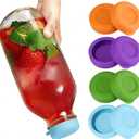 8 Pack Glass Milk Bottle Caps, Reusable Silicone Bottle Covers for 48mm Opening, Leak Proof Milk-Jug-Caps Replacement Compatible with Stanpac Libbey (No Bottles), 4 Colors (Green,Orange,Purple,Blue)