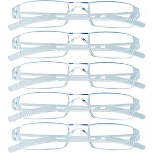 VisionGlobal 5 Pairs Reading Glasses, Blue Light Blocking Glasses, Computer Reading Glasses for Women and Men, Fashion Square Eyewear Frame (Clear,+2.50 Magnification)