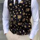 Hi-Tie Suit Vest for Men Christmas Mens Suit Vest Casual 5 PCS V-Neck Vest Tie& Bow Tie Hanky Cufflink Set for Party (XX-Large, Black and Gold)