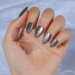 3 x Black Cat Eye Press on Nails Almond, Jofay Fashion Soft Gel Fake Nails Medium, Reusable & Stylish Acrylic False Nails, Stick on Nails for Women Girls Gift, Glue on Nails Kit 32 Pcs