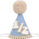 Boys Blue Half Birthday Cake Smash Outfit-Six Months Baby Party Crown Hat Photo Props,Kids Half Way To One Birthday Party Decoration(light blue)
