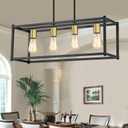 4-Light Dining Room Light Fixture,Black Farmhouse Kitchen Island Lighting,Rustic Pendant Light Over Table with Adjustable Rods,Modern Linear Chandeliers for Dining Room Kitchen Island
