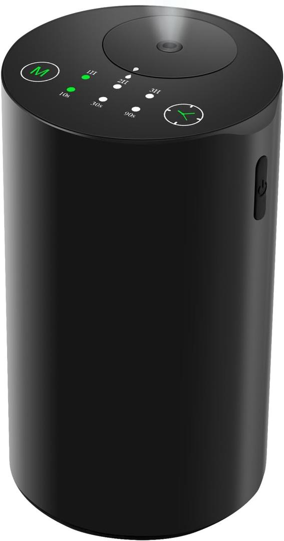 Waterless Essential Oil Diffuser, Battery Powered Mini Scent Air Machine, Aromatherapy Mist Diffuser for Home Room Car Office (Black Aluminum Alloy)
