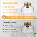 Lynnoland Industrial Semi Flush Mount Ceiling Light Brass, 800 Lumen LED Bulb Included, Clear Glass Shade Ceiling Light Fixture, Light Fixture for Hallway Bathroom Bedroom, Vintage Hanging Lighting