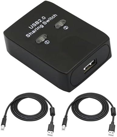 USB 2.0 Printer Sharer Switcher, USB Type B Adapter 2 in 1 Out 2 Devices Shared 1 Printer Scanner with Manual Switcher and LED Light (Including 2Pcs 4.9FT USB Printer Cables)