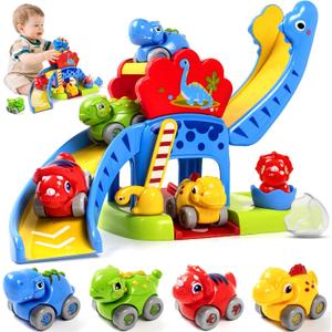 Marstone Toddler Toys for 1 Year Old Boy Gifts: Dinosaur Slide with 4 Animal Cars Educational Baby Toys 12-18 Months, First 1st Birthday Gifts for Kids, Girls, Push Car Race Track for Toddlers 1-3