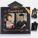 Wenqik Then and Now Graduation Picture Frame Double 5x7 Photo Frame Class of 2026 Graduation Gifts for Son Daughter High School College Graduates Wooden Photoframe Graduate Keepsake(Gold,Grad Cap)
