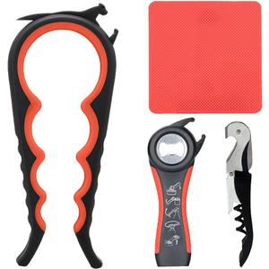 Otstar Latest Jar Opener for Seniors with Arthritis, Weak Hands, Multi-function Bottle Opener with Non Slip Rubber Jar Opener Gripper Pad and Corkscrew Opener (Black and Red)