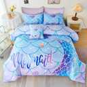 URBONUR 6Pcs Gradient Mermaid Bedding Set Twin Size Colorful Scales Light Blue Purple Comforter with Sheet Set Lightweight Kids Girls Bed in a Bag