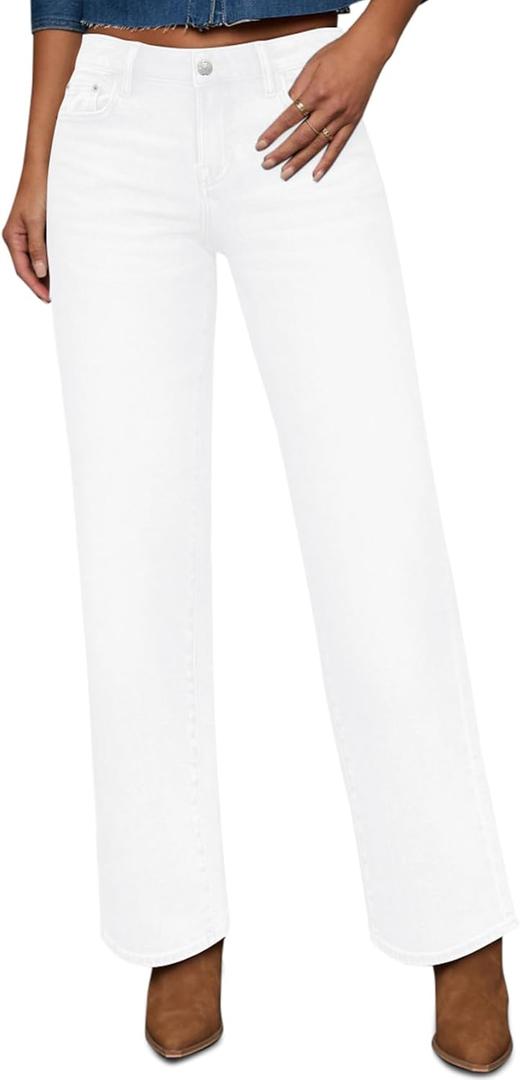 Yewfirm White Jeans Women High Waisted Straight Leg Ankle Length Cropped Jeans Tummy Control Baggy Loose Stretch Pants Size 8