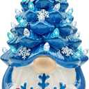 pinata Ceramic Christmas Tree, Christmas Gnomes Decorations for Table Indoor, Blue Gnome Lighted Ceramic Tree Decor (Large)