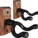 Guitar Wall Mount 2 Pack, Black Walnut Wood Guitar Hanger, U-Shaped Guitar Wall Hanger Mount, Guitar Holder Hook Stand Wall for Acoustic, Electric Guitar, Banjo, Bass, for Guitar Player Men Boy