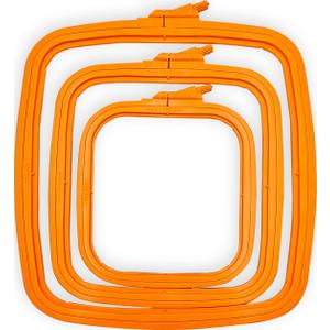 Nurge Square Embroidery Hoop - Plastic Cross Stitch Frame for Needlepoint & Embroidery - Adjustable Craft Hoop - Orange - Set of 3