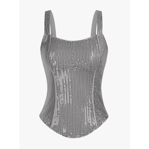 GRACE KARIN Sequin Tank Tops for Women Bustier Corset Top Sparkle Sexy Slim Camisole Sleeveless Party, S
