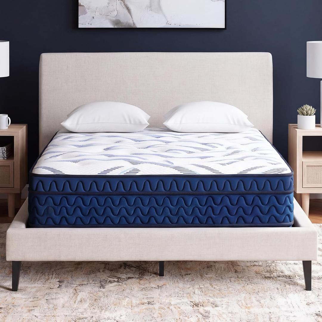 Signature Design by Ashley Queen Size Stack 12 Inch Hybrid Medium Plush Cooling Gel Infused Memory Foam Mattress for Pressure Relief, Fiberglass-Free, Mattress in A Box