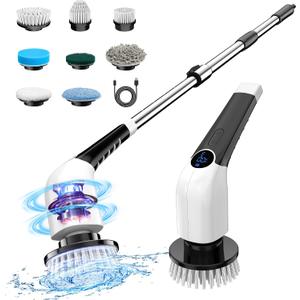 Keimi Electric Spin Scrubber, 2025 New Cordless Shower Cleaning Brush with 8 Replaceable Brush Heads, 3 Adjustable Speeds, and Adjustable Extension Handle for Bathroom Floor Tile