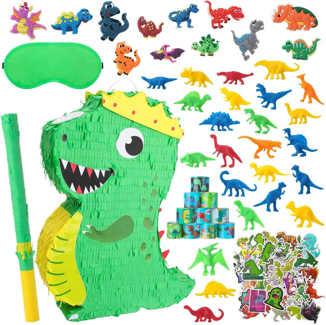 Dinosaur Birthday Party Favors Piata Set Dino Decoration with Blindfold and Baton, 16 * 12 * 3 Inches, Dragon Pinata Green