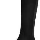 TEAIEU Knee High Boots for Women, Platform Chunky Block Low Heel Tall Boots, Round Toe Side Zipper Fall Long Boots for Dress, Stretch Calf, Comfortable, Black Suede, Size 7