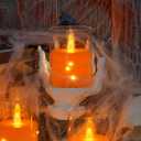 Flameless Flickering 3" x4" 5" 6" Clear Plastic Orange 11-Key Remote Candles with Light Strings, LED Battery Operated Cycle Timer Pack of 3 Candles for Halloween Festival Decor
