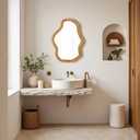 Asymmetrical Mirror 22 X 30 Inch, Hanging Boho Wavy Rattan Mirrors for Wall, Handmade Wicker Irregular Decorative Mirrors for Living Room Hallway Entryway Bedroom Bathroom