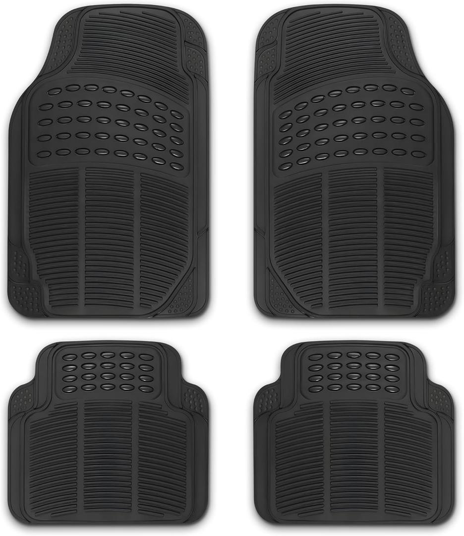 NASCAR Premium Car Floor Mats - 4-Piece Set | Heavy Duty All-Weather Rubber | Universal Trim-to-Fit for Cars, Trucks & SUVs | Traps Dirt, Snow & Water | Black Floor Mats