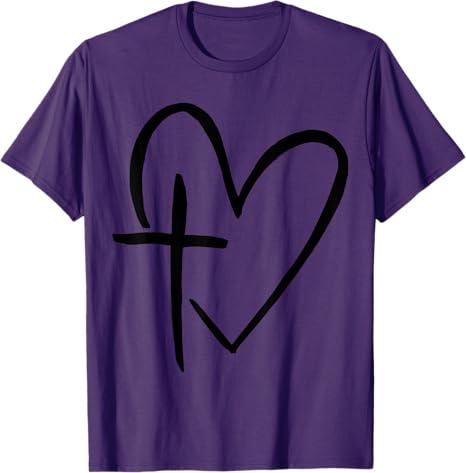 Stylish Cross In Heart Christian Heart Christian Cross T-Shirt, Size 2XL