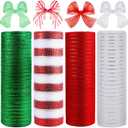 4 Roll Christmas Poly Mesh Ribbon, 10 Inch x 30 Feet Metallic Poly Mesh Ribbon Red Green and White Glitter Foil Decorative Mesh Rolls for DIY Wreath Crafts Party Decoration