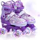 Kids Roller Skates for Girls Boys 4 Size Adjustable Quad Rollerskates with Light Up Wheels for Beginner Children's Birthday Gift patines para nias Outdoor Sports Small (US 10C-13C)