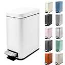 1.3 Gallon Slim Small Trash Can with Lid Soft Close, Stainless Steel Garbage Can for Bathroom Bedroom Office, Rectangular Step Trash Bin with Removable Inner Waste Basket (White)