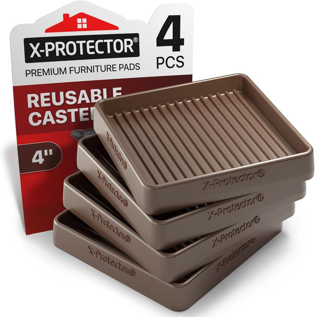 Non-Slip Floor Protectors by X-PROTECTOR: 4 pcs 4" Brown Rubber Furniture Pads for All Floor Types