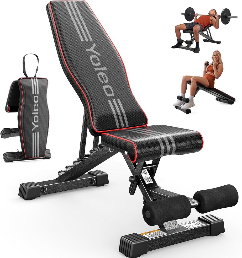 YOLEO Adjustable Weight Bench for Home Gym, ASTM-Certified 827LBS, 98% Pre-Assembled, Foldable Gym Bench with 84 Positions Incline Decline Flat, Wider Seat