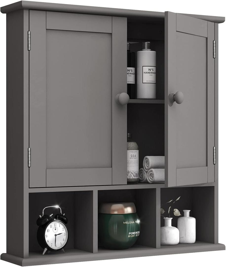 TaoHFE Grey Bathroom Cabinet,Bathroom Wall Cabinet with 2 Door Adjustable Shelves,Over The Toilet Storage Cabinet,Bathroom Cabinet Wall Mounted,Medicine Cabinets for Laundry Room Kitchen