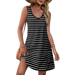 OFEEFAN Womens Summer Dresses 2026 V Neck Sleeveless Sundresses with Pockets Beach Vacation Clothes Floral/Plain (Black, L)