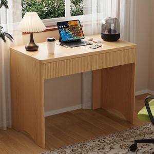woodtalks 40 Inch Fluted Desk with 2 Drawers, Modern Wooden Desk for Home Office & Study, Compact Computer Desk with Drawers for Small Spaces, Bedroom & Living Room (Light Wood)