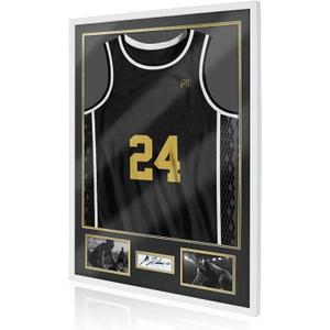 Football Jersey Frame Display Case,Jersey Shadow Box with 98% UV Protection Acrylic, Two Photos and Signature,Display Frame for Sport Basketball Hockey Baseball Shirt Uniform,Pure White