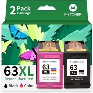 MYTONER Remanufactured 63XL Ink Cartridge Replacement for HP OfficeJet 3830 4650 4652 4655 5255 5258 Envy 4520 4512 DeskJet 3630 3632, Black, Tri-color, 2-Pack