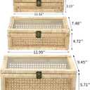 Boho Rattan Display Boxes with Glass Lids, 3 Pcs Large Natural Handwoven Cane Basket, Home Decor Organizers Storage Bins, Natural Finish Display Boxes