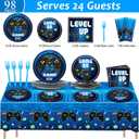 Video Game Party Supplies Tableware Set for 24 Guests Gaming Party Birthday Plates Blue Gamer Party Decorations Includes Plates, Napkins, Tablecloths