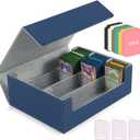 Card Storage Box for Trading Cards,1800+ PU Leather Commander Card Deck Case with 12 Dividers and 3 Supporters, Magnetic Closure Card Holder Fits YuGiOh, MTG and Sport Cards(Blue, 3-Row)