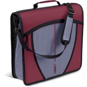 Case-it Mighty Zip Tab School Zipper Binder | 3-Inch O-Rings, 600-Sheet Capacity, 5-Subject Expanding File Folder, Multiple Pockets & Storage Organizer, Shoulder Strap | D-146 Red Burgundy